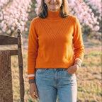 Cotton Turtleneck Sweater with Striped Cuff