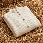 Cotton Turtleneck Cardigan with Ribbed Button Closure