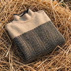 Cotton Turtleneck Dark Blue with Zigzag Pattern