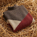 Cotton Turtleneck Sweater with Color-Block Stripes