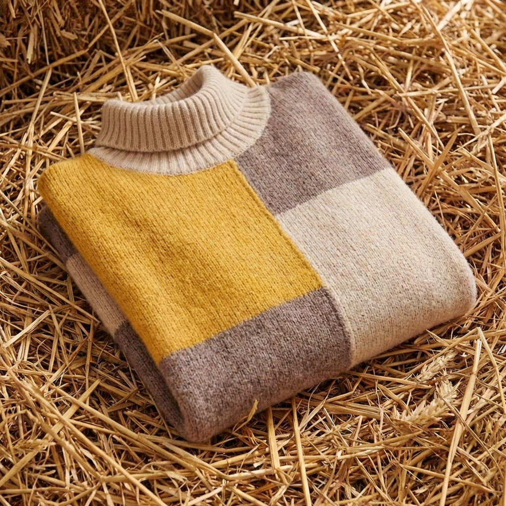 Cotton Turtleneck Sweater with Color-Block