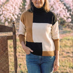 Cotton Turtleneck Sweater with Color-Block