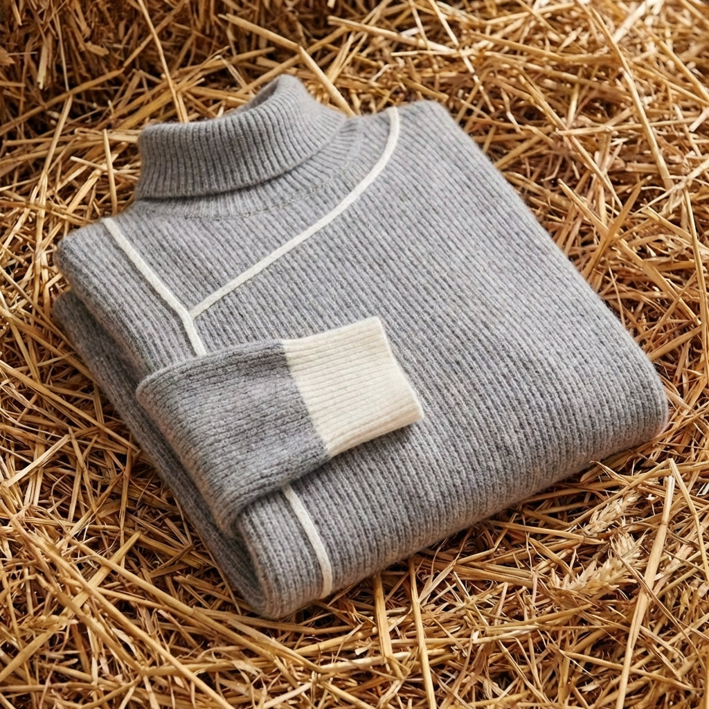 Cotton Turtleneck Sweater with Contrast Cuff