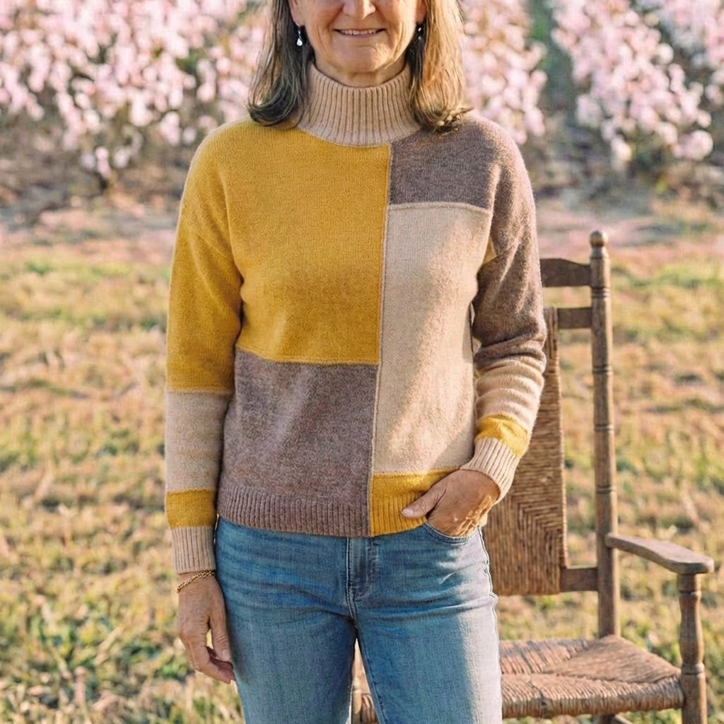 Cotton Turtleneck Sweater with Color-Block