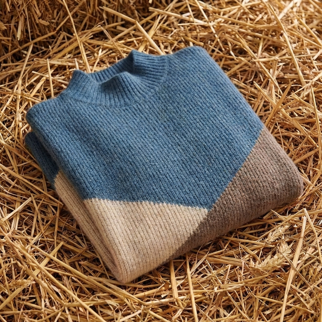 Cotton Turtleneck Sweater with Color-Block Stripes