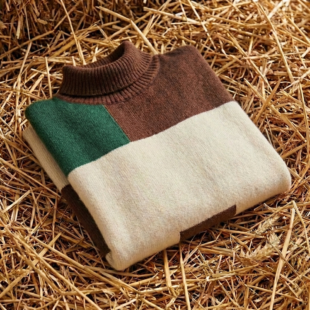 Cotton Turtleneck Sweater with Color-Block