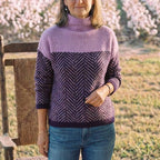 Cotton Turtleneck Dark Blue with Zigzag Pattern