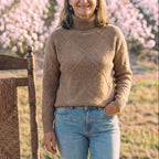 Cotton Turtleneck Sweater with Diamond Knit