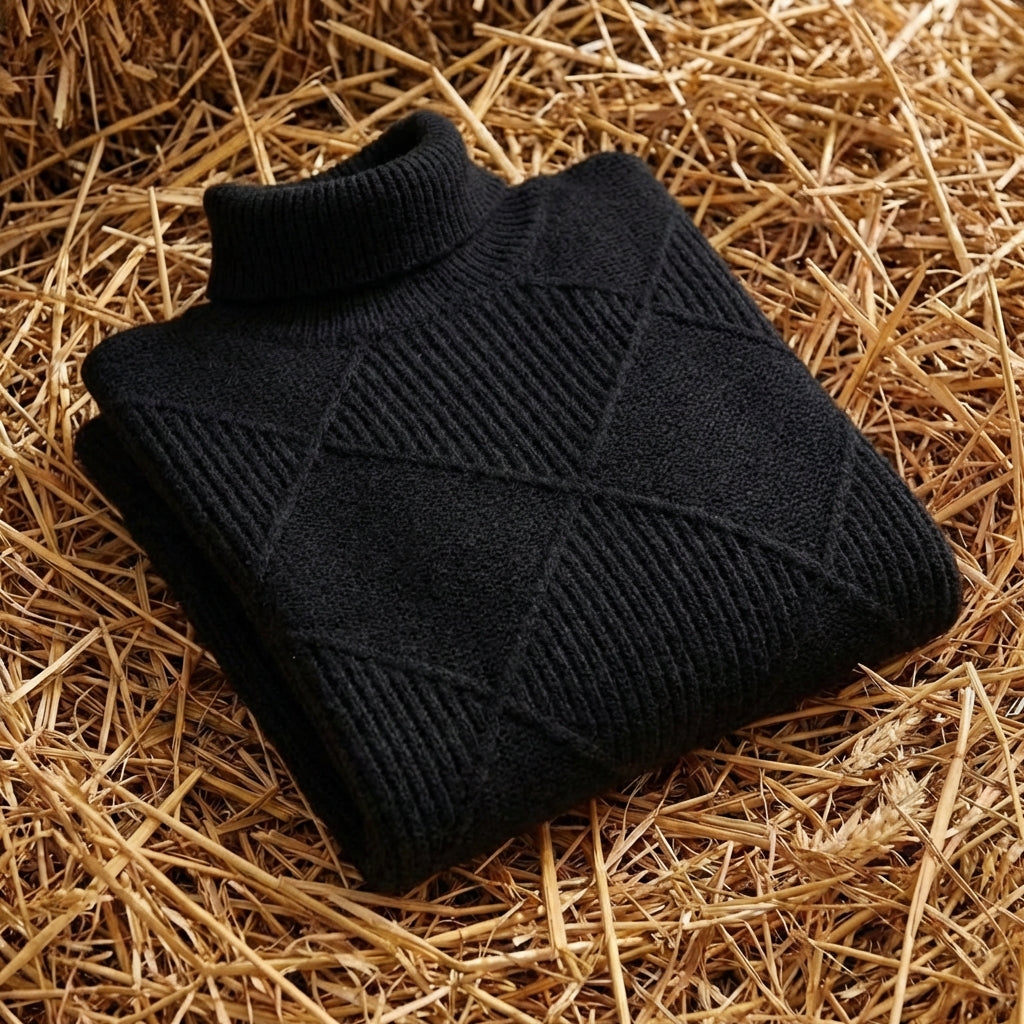 Cotton Turtleneck Sweater with Diamond Knit