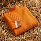 Cotton Turtleneck Sweater with Striped Cuff