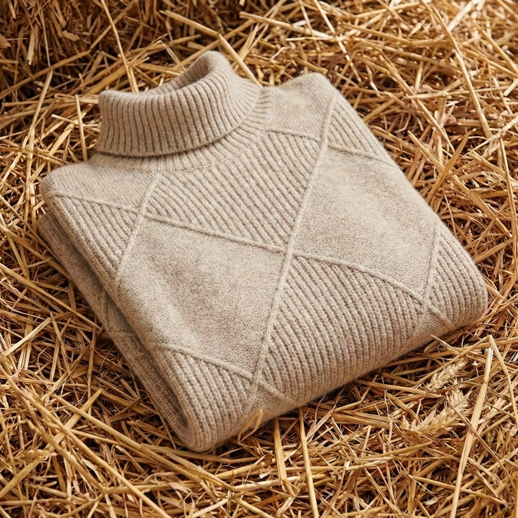 Cotton Turtleneck Sweater with Diamond Knit