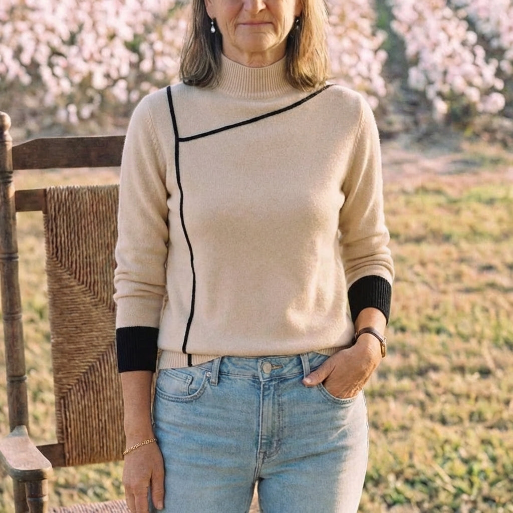 Cotton Turtleneck Sweater with Contrast Cuff