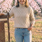 Cotton Turtleneck Sweater with Herringbone Knit