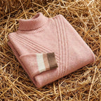 Cotton Turtleneck Sweater with Striped Cuff