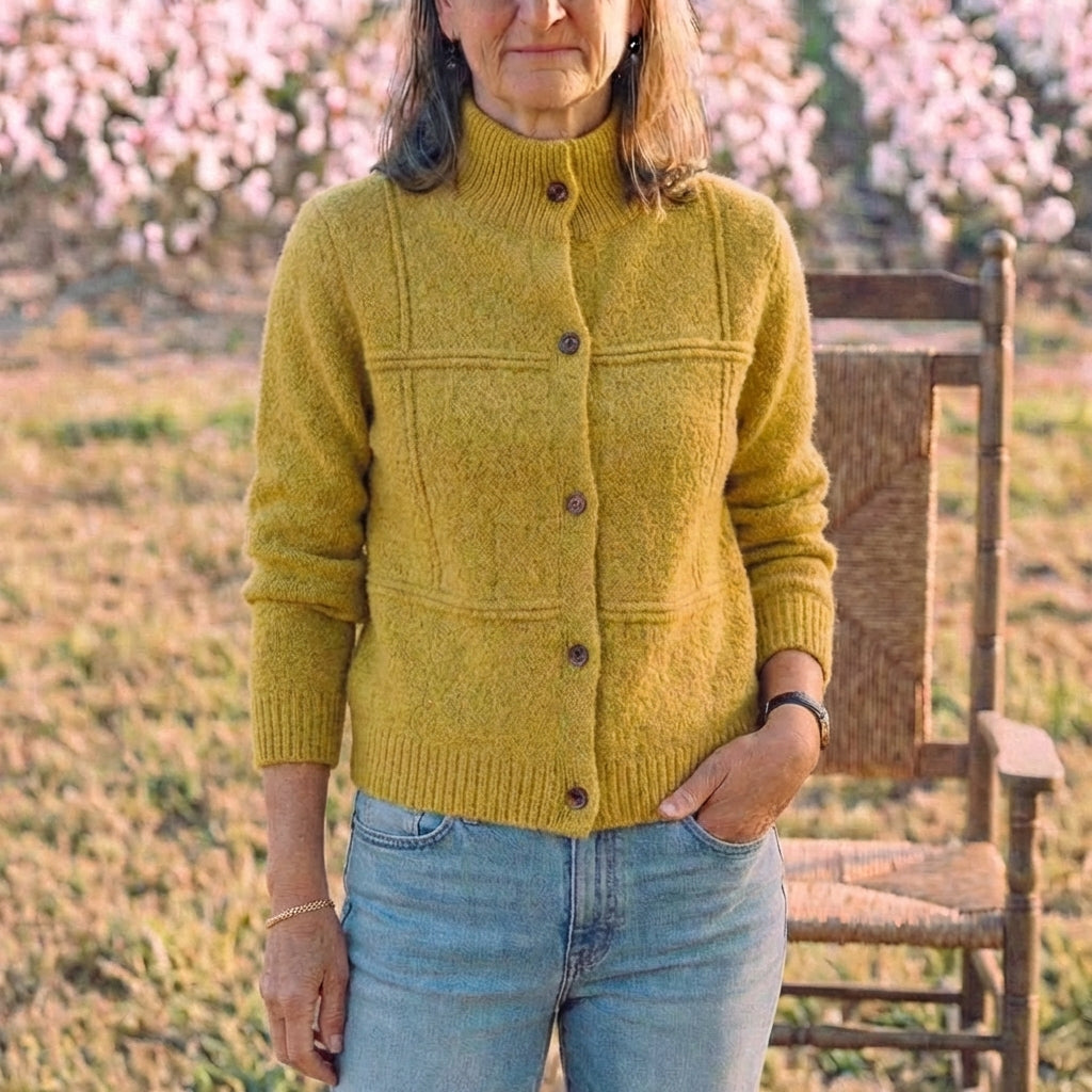 Cotton Turtle Neck Cardigan with Textured Knit