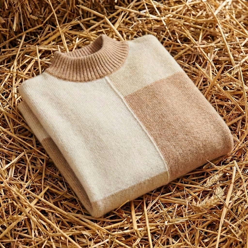 Cotton Turtleneck Sweater with Color-Block