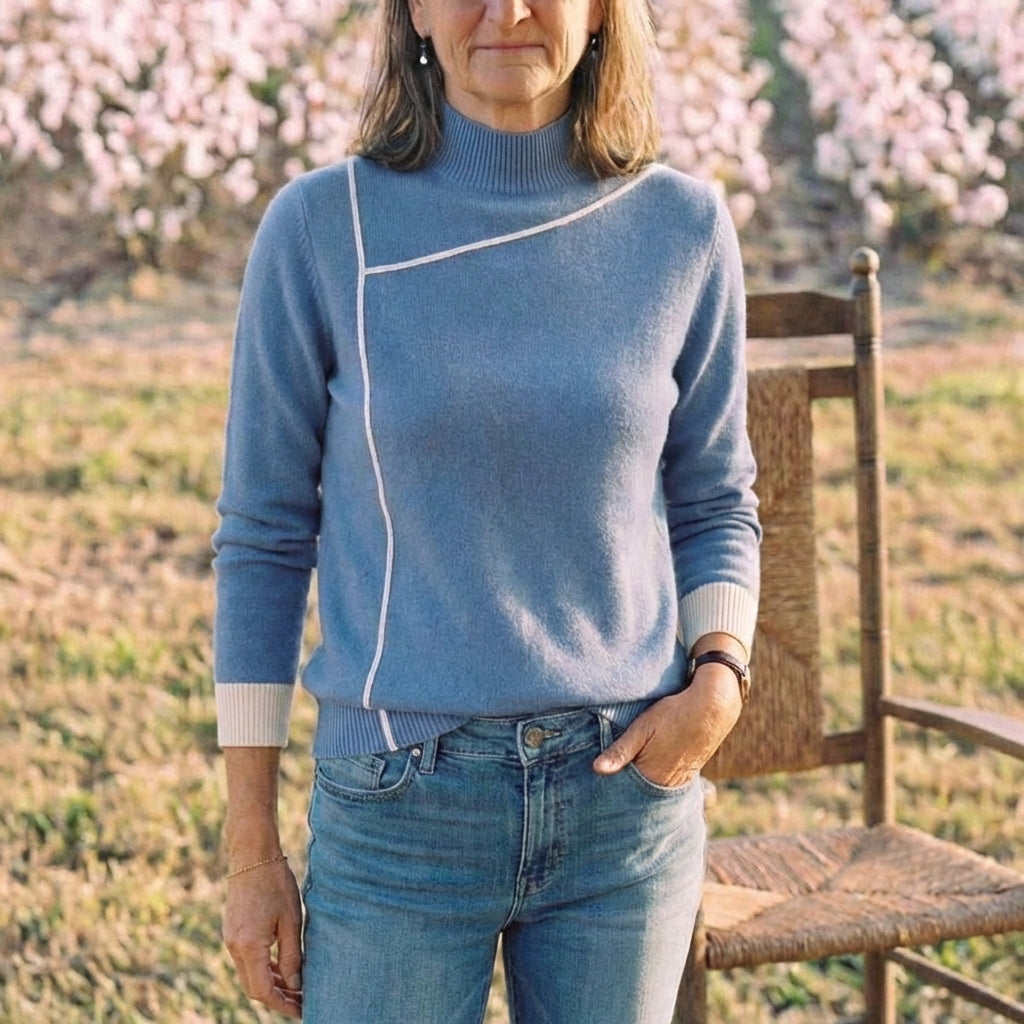 Cotton Turtleneck Sweater with Contrast Cuff