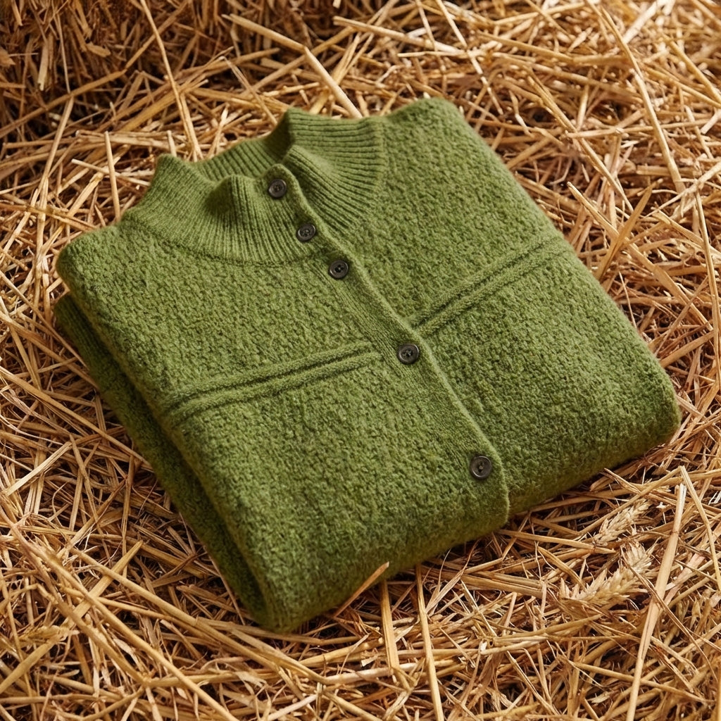 Cotton Turtle Neck Cardigan with Textured Knit