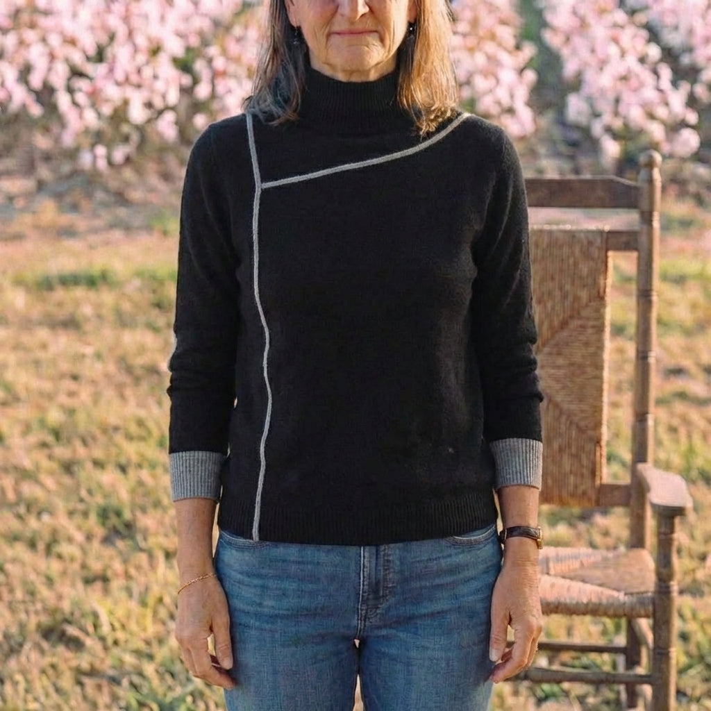 Cotton Turtleneck Sweater with Contrast Cuff