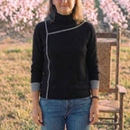 Cotton Turtleneck Sweater with Contrast Cuff