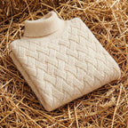 Cotton Turtleneck Sweater with Herringbone Knit