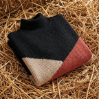 Cotton Turtleneck Sweater with Diagonal Color-Block