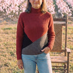 Cotton Turtleneck Sweater with Diagonal Color-Block