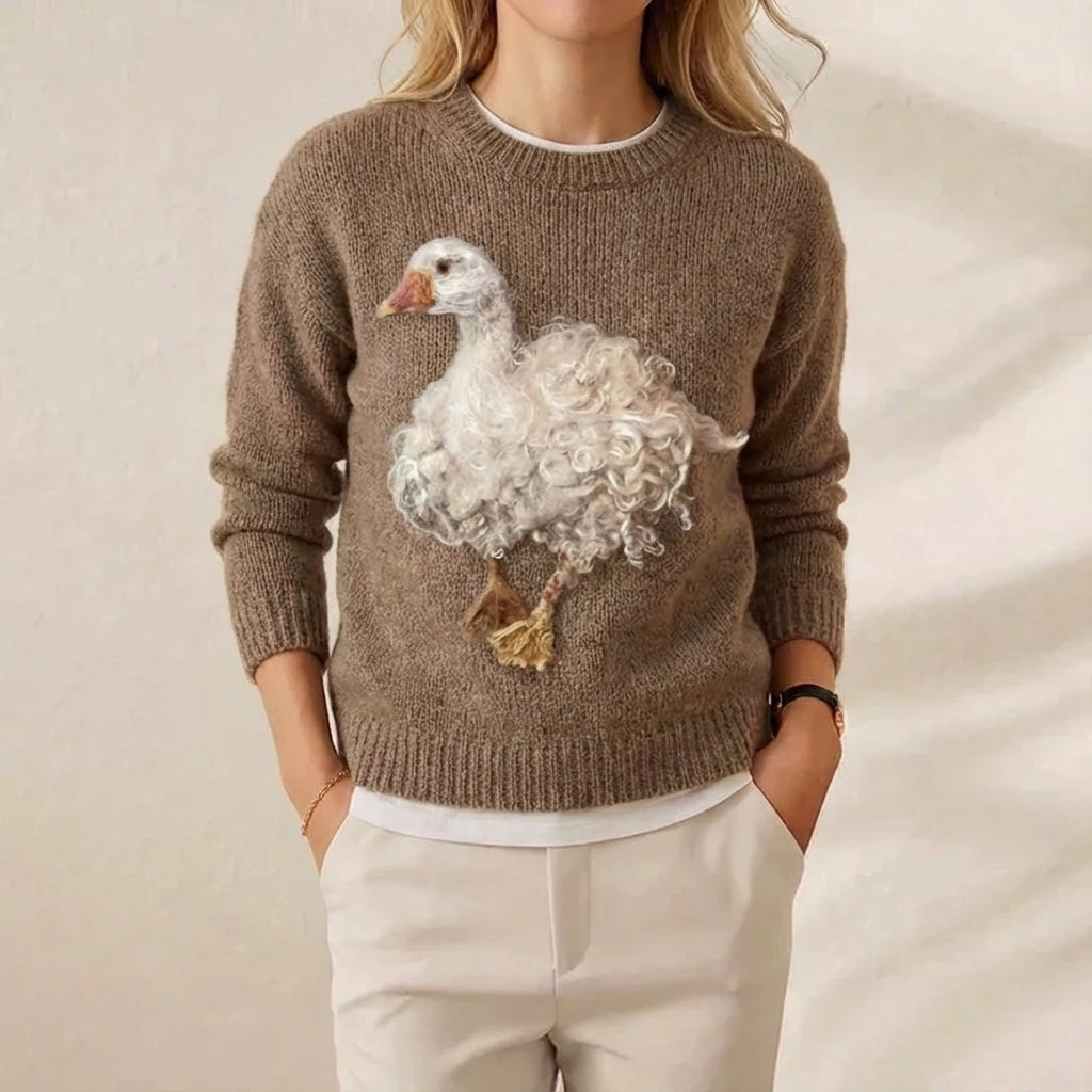 Cotton Sweater Brown with Goose