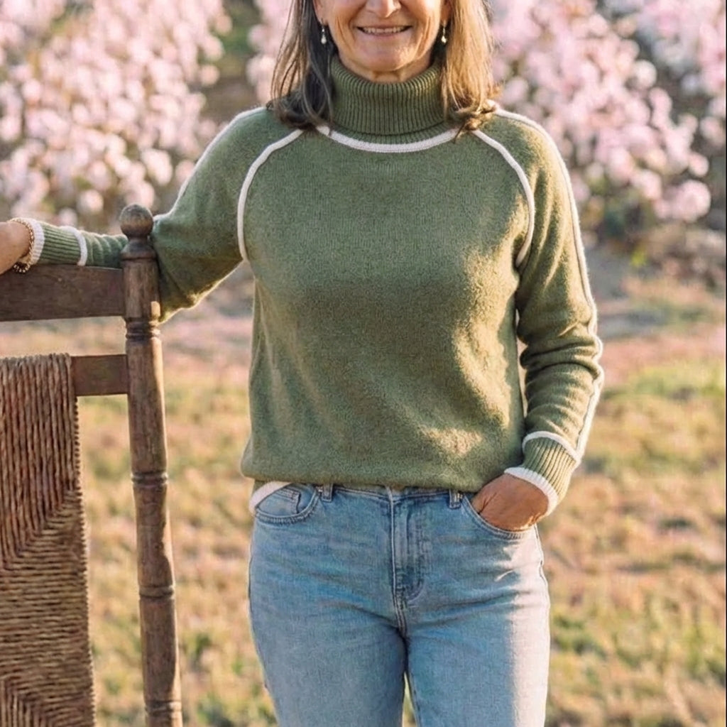 Cotton Turtleneck Sweater with Stripes