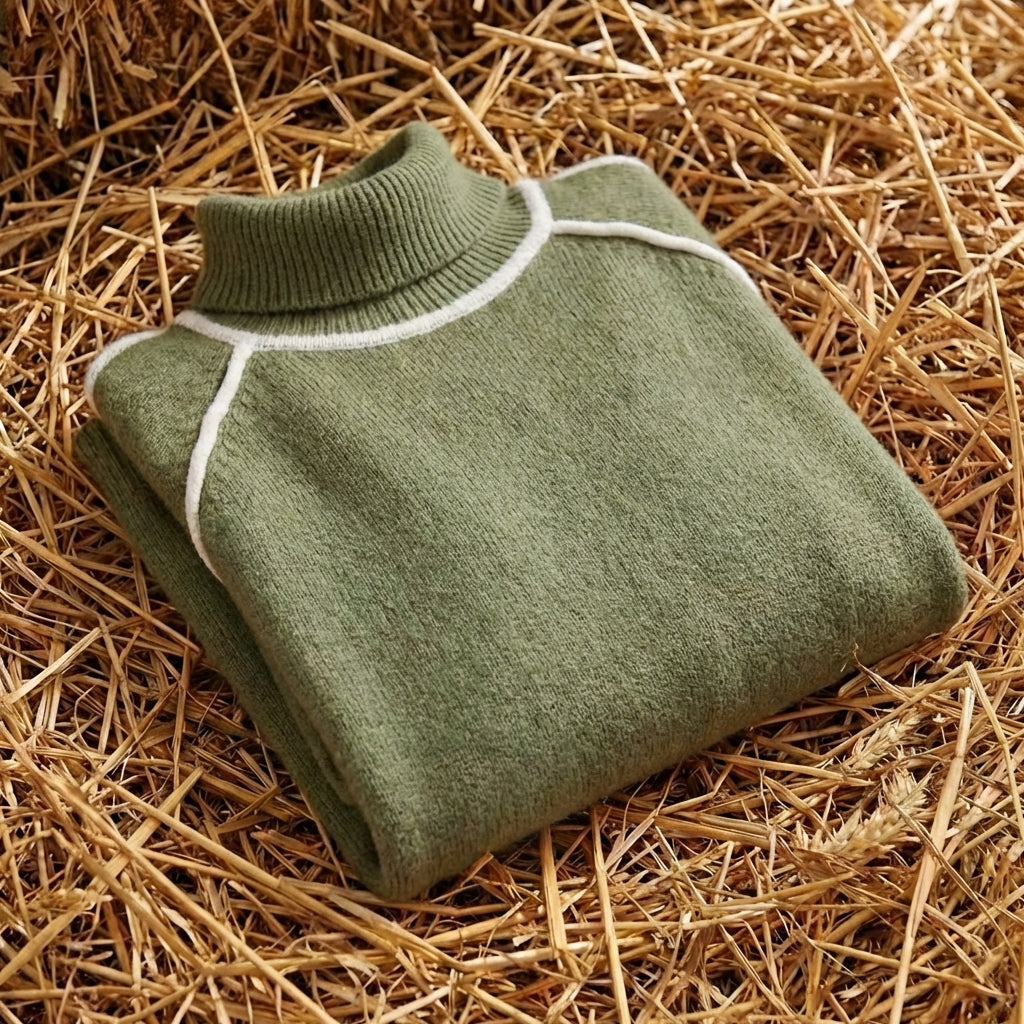 Cotton Turtleneck Sweater with Stripes