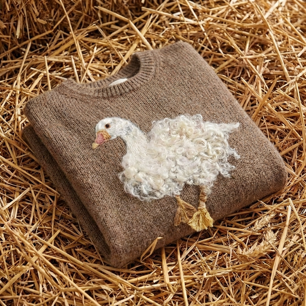 Cotton Sweater Brown with Goose