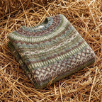 Cotton Sweater Olive with Abstract Pattern