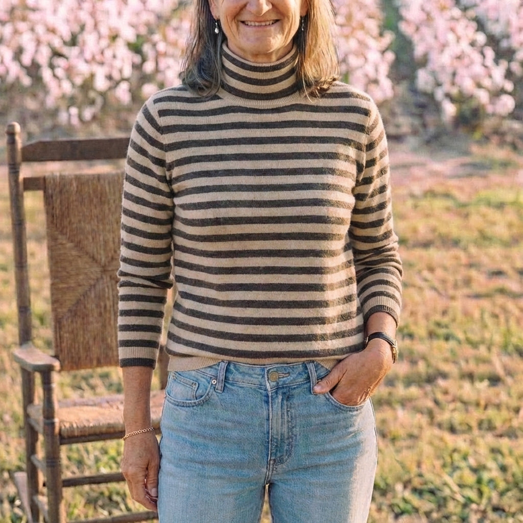 Cotton Turtleneck with Classic Stripes