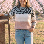 Cotton Sweater Cream with Leopard Print