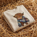 Cotton Sweater Cream with Highland Cow Pattern