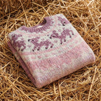 Cotton Mohair Sweater Pink with Reindeer Pattern