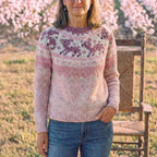 Cotton Mohair Sweater Pink with Reindeer Pattern