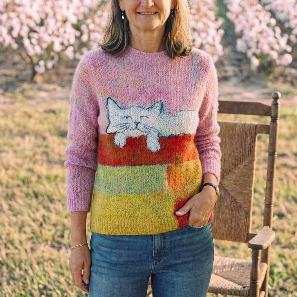 Cotton Sweater Pink with Cat Design