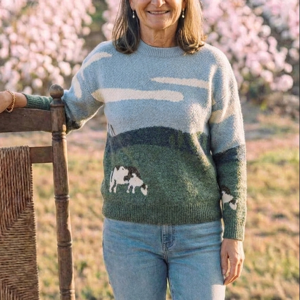 Cotton Cow Sweater Multicolor with Landscape