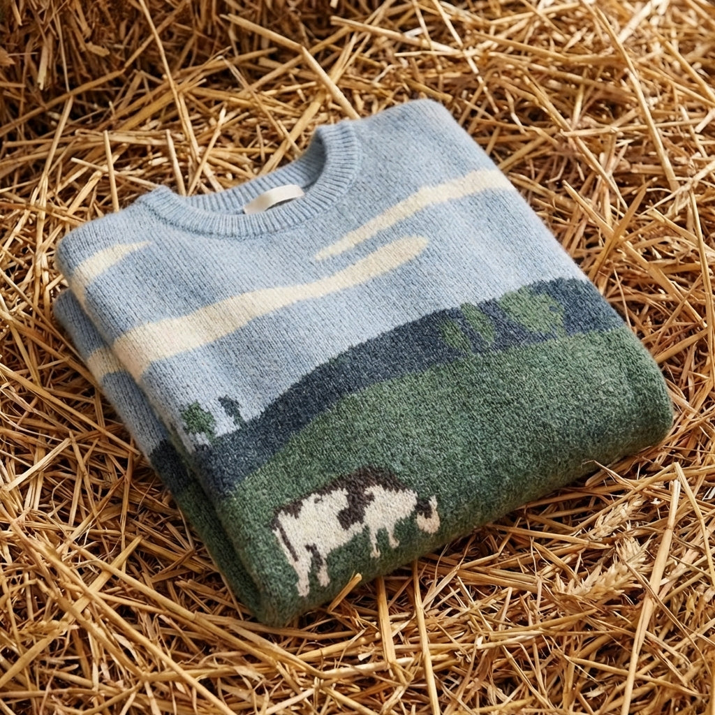 Cotton Cow Sweater Multicolor with Landscape