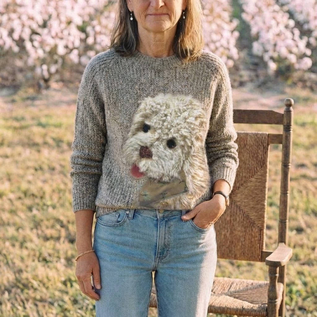 Cotton Sweater Cream with Poodle
