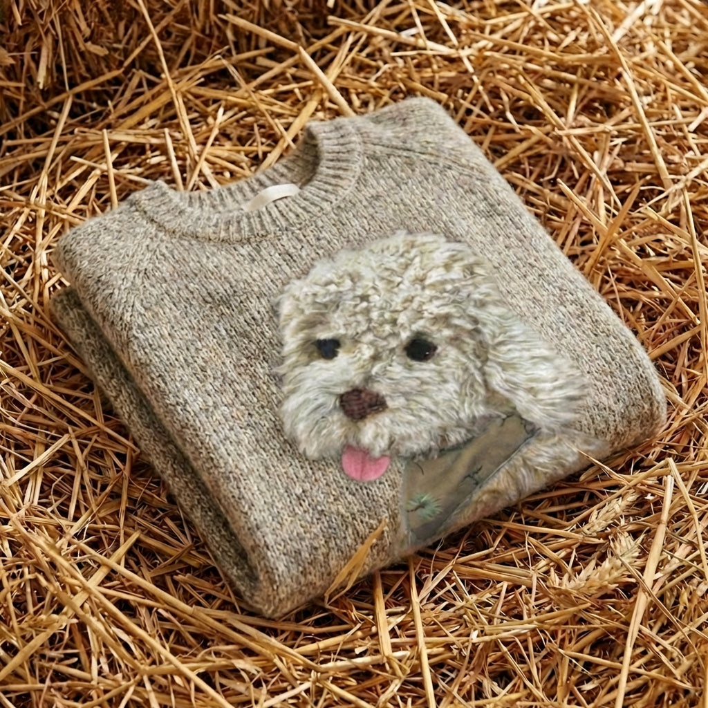 Cotton Sweater Cream with Poodle
