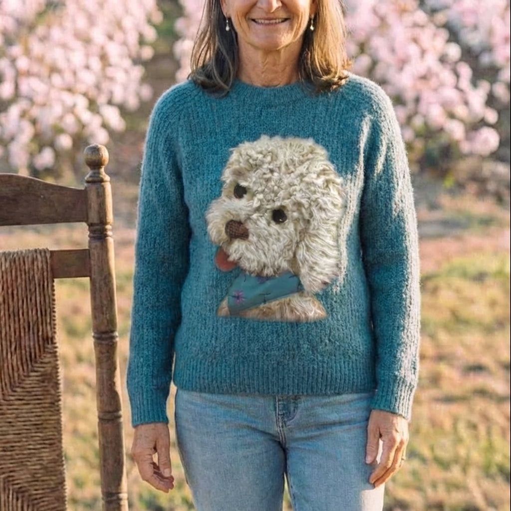 Cotton Sweater Teal with Poodle