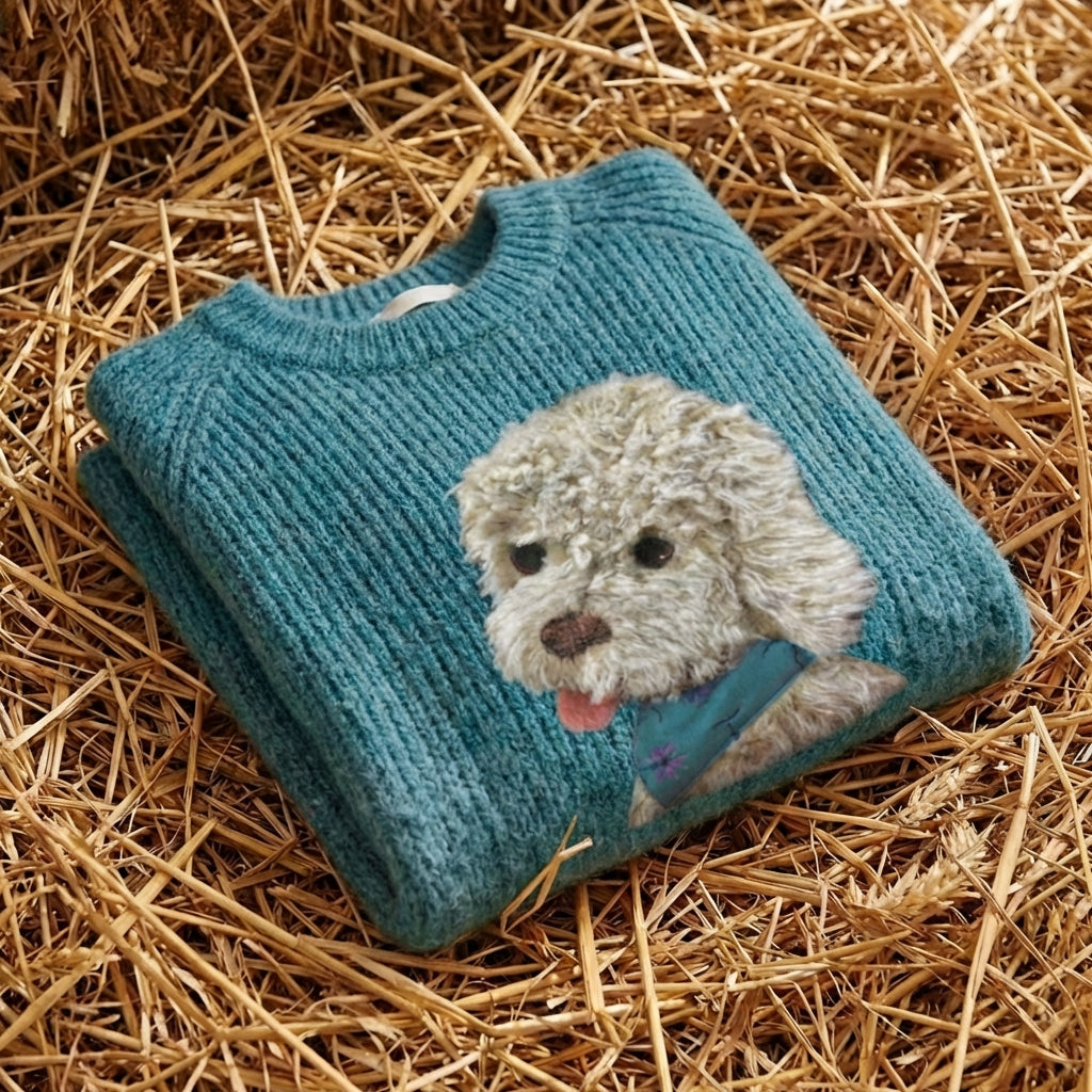 Cotton Sweater Teal with Poodle