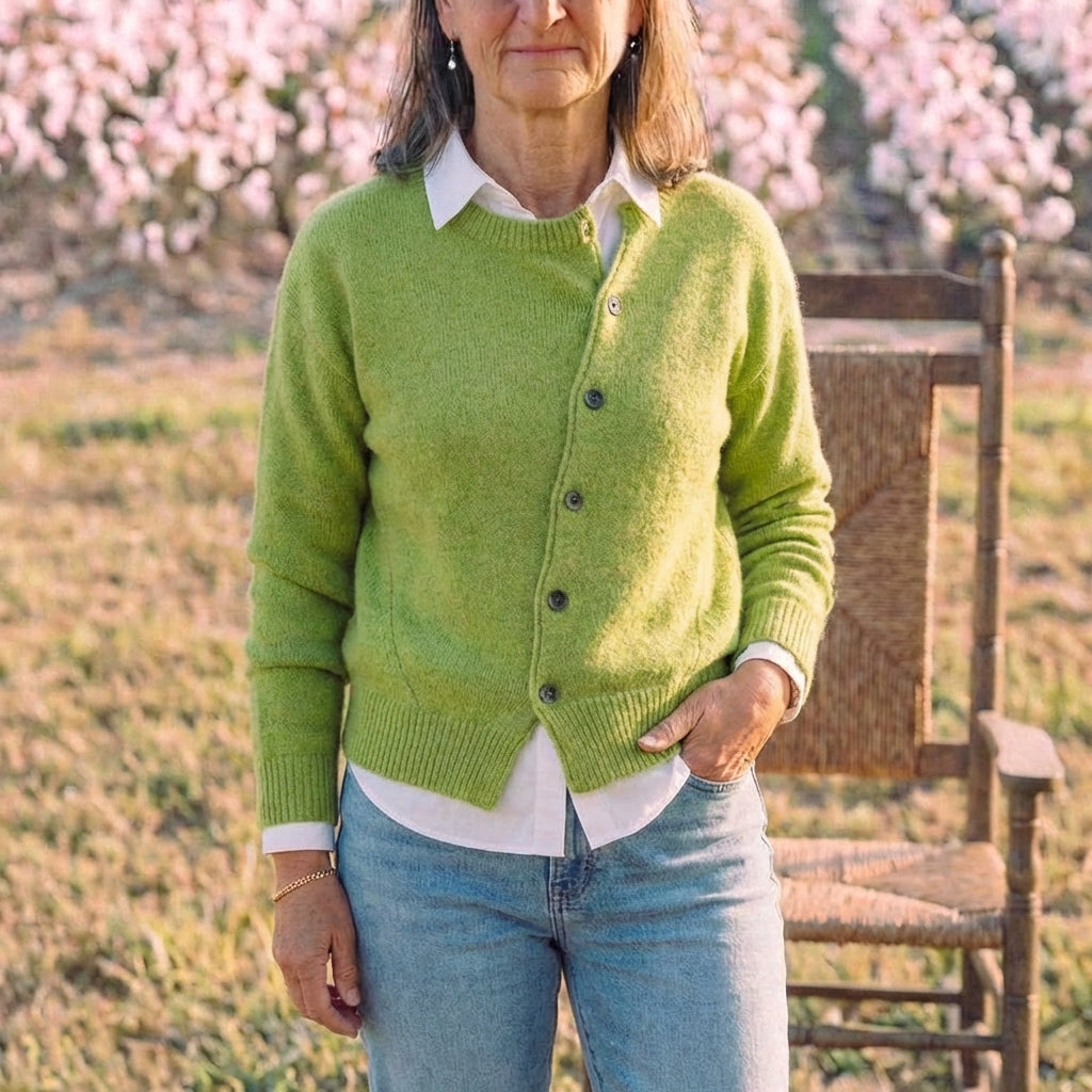 Cotton Cardigan with Diagonal Button Closure