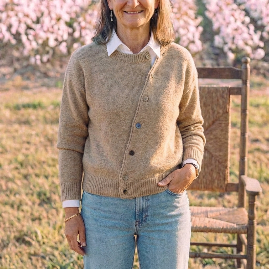 Cotton Cardigan with Diagonal Button Closure