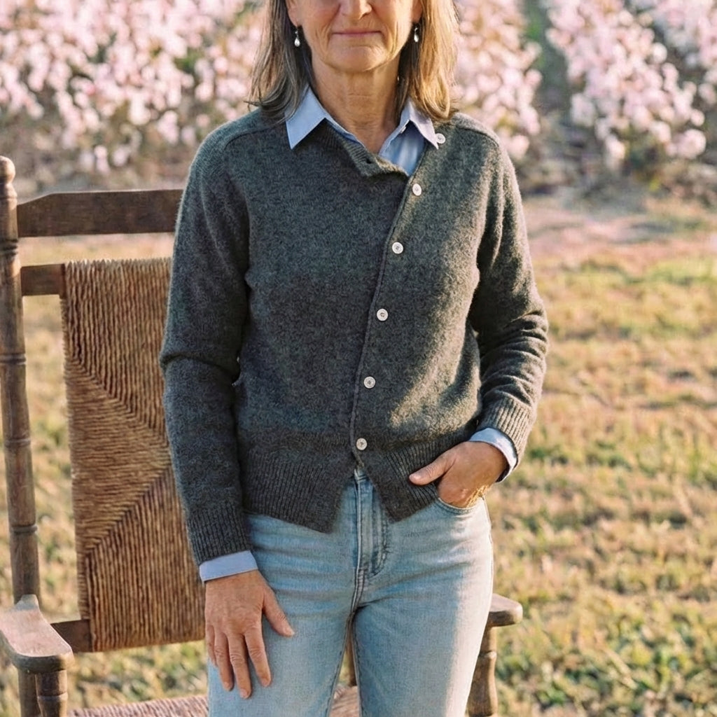 Cotton Cardigan with Diagonal Button Closure