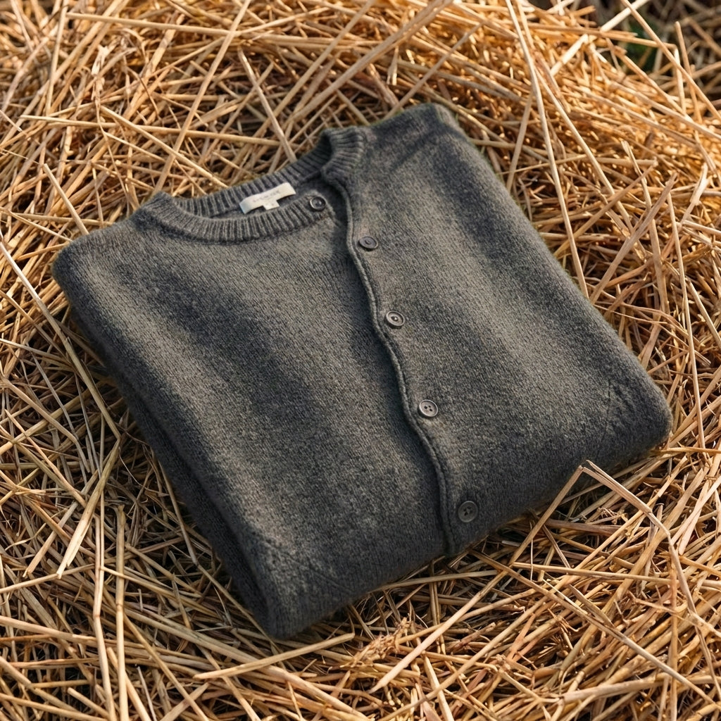 Cotton Cardigan with Diagonal Button Closure