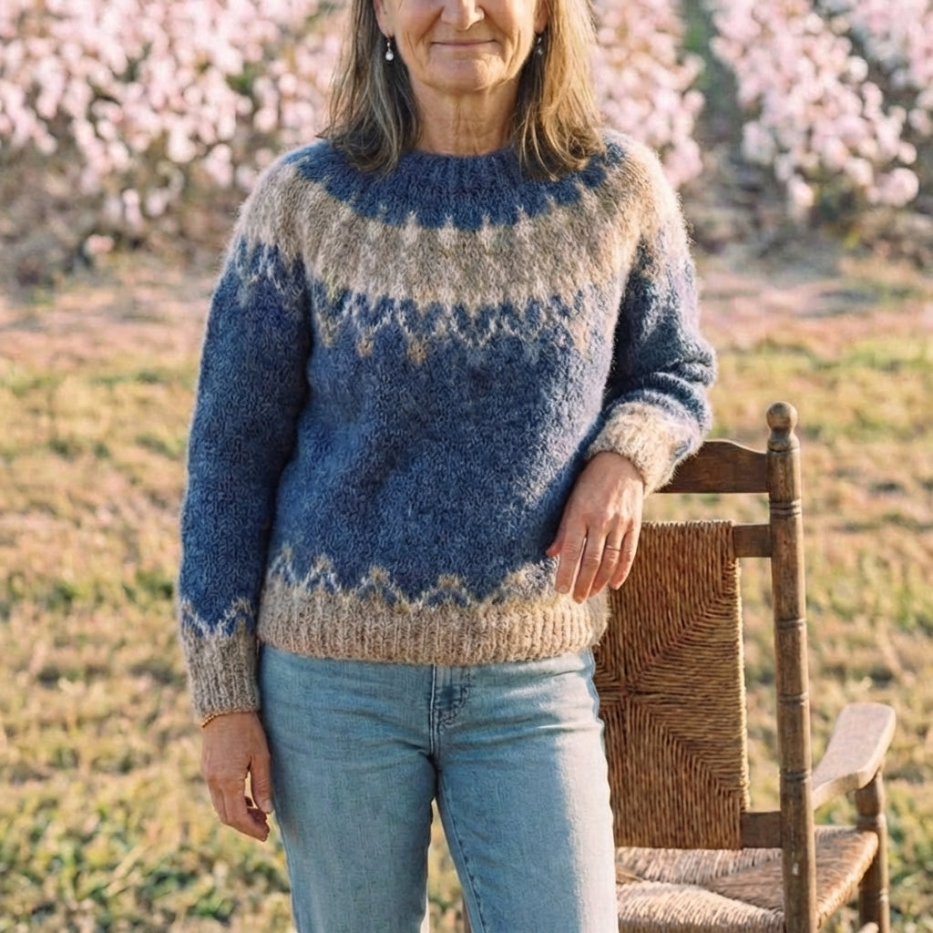 Cotton Sweater with Nordic Pattern