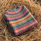 Cotton Sweater with Rainbow Fair Isle Stripes